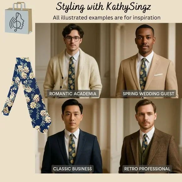 Geoffrey Beene Floral Silk Wide Vintage Tie Blue Cream Business Spring Summer - Picture 2 of 6